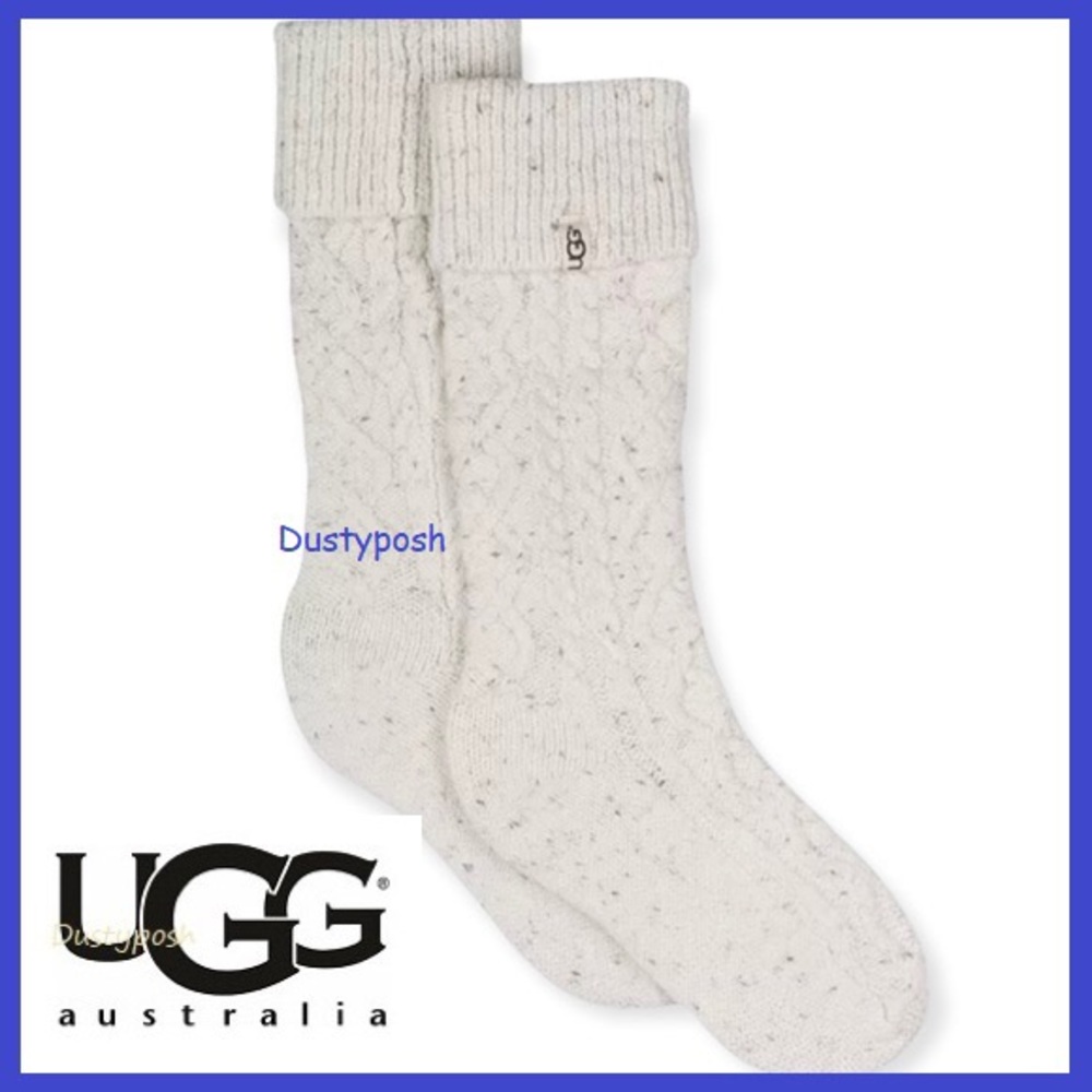 UGG Shaye Tall Rain Boot Socks Cable Knit New Womens Girls Warm Cozy Box Cute - Picture 2 of 3